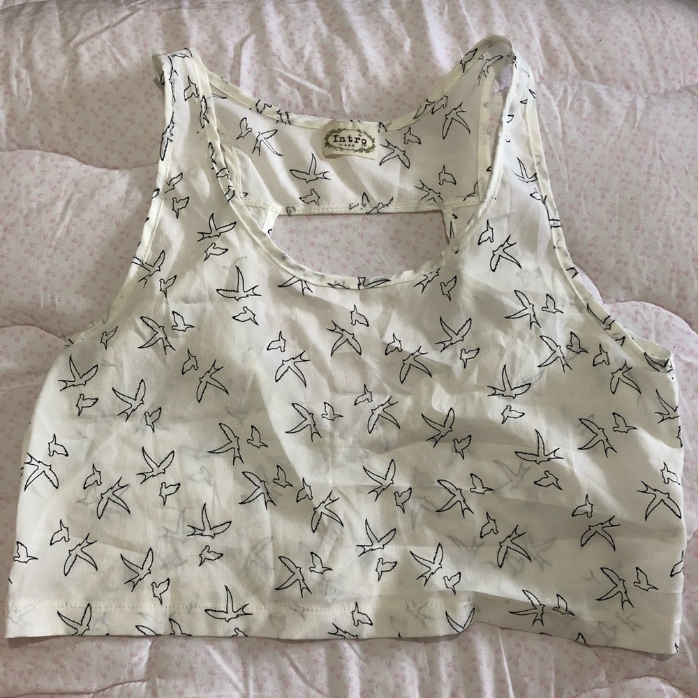 Bird print cropped tank with back opening